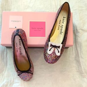 Kate Spade NIB Glitter Flats, 7.5, Honey